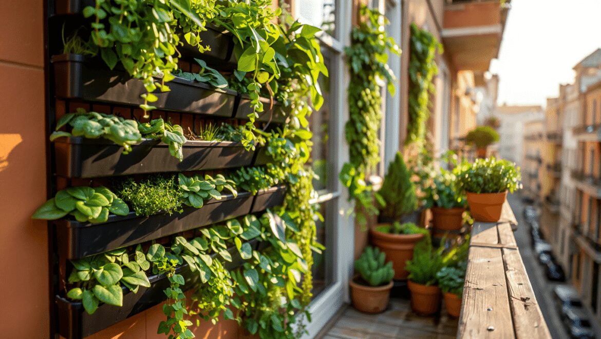 Wooden flower box display filled with greenery