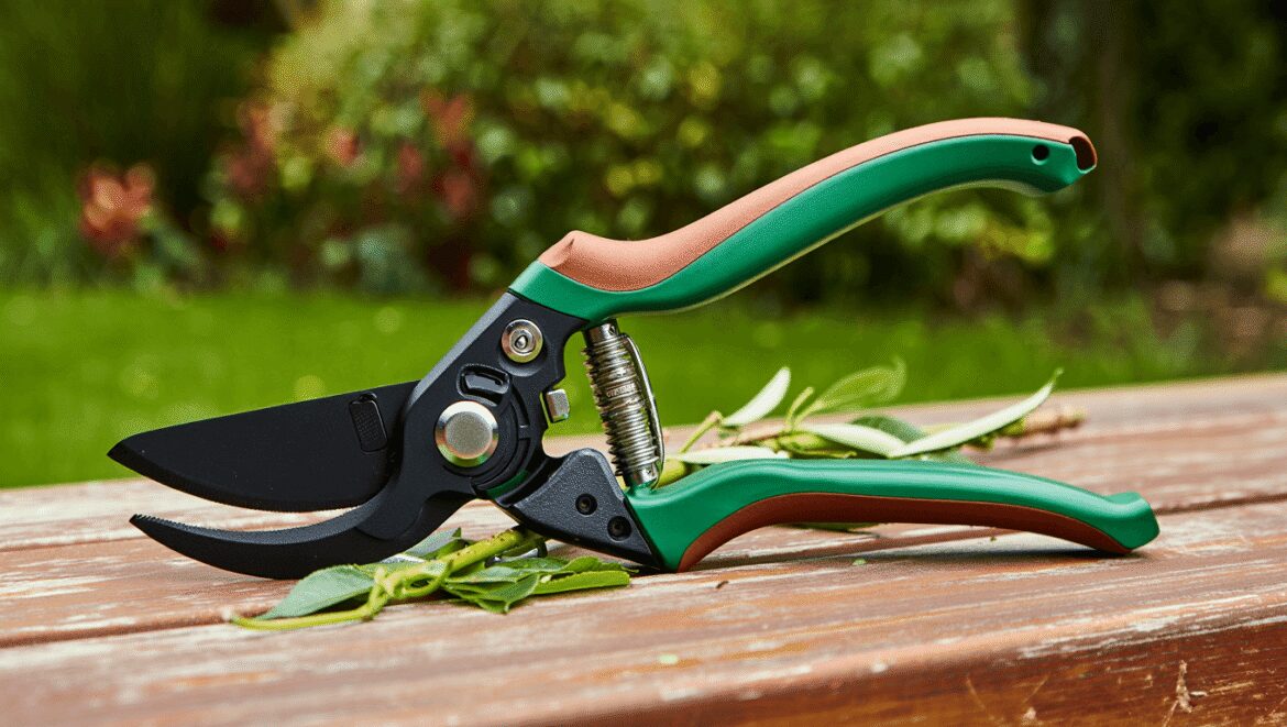 A gardener uses a pair of Felco 8 Elite pruning shears to trim a tree