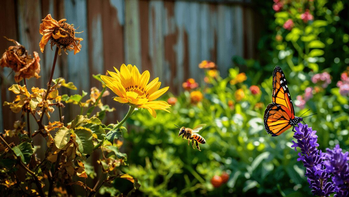 Bee on colorful wildflowers