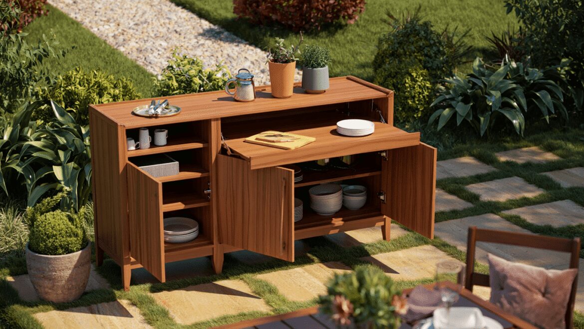 Patio with wooden traditional furniture