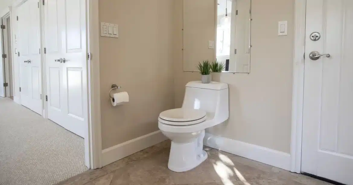 Une ventouse positionnée sur une cuvette de toilettes avec de l'eau, prête à déboucher