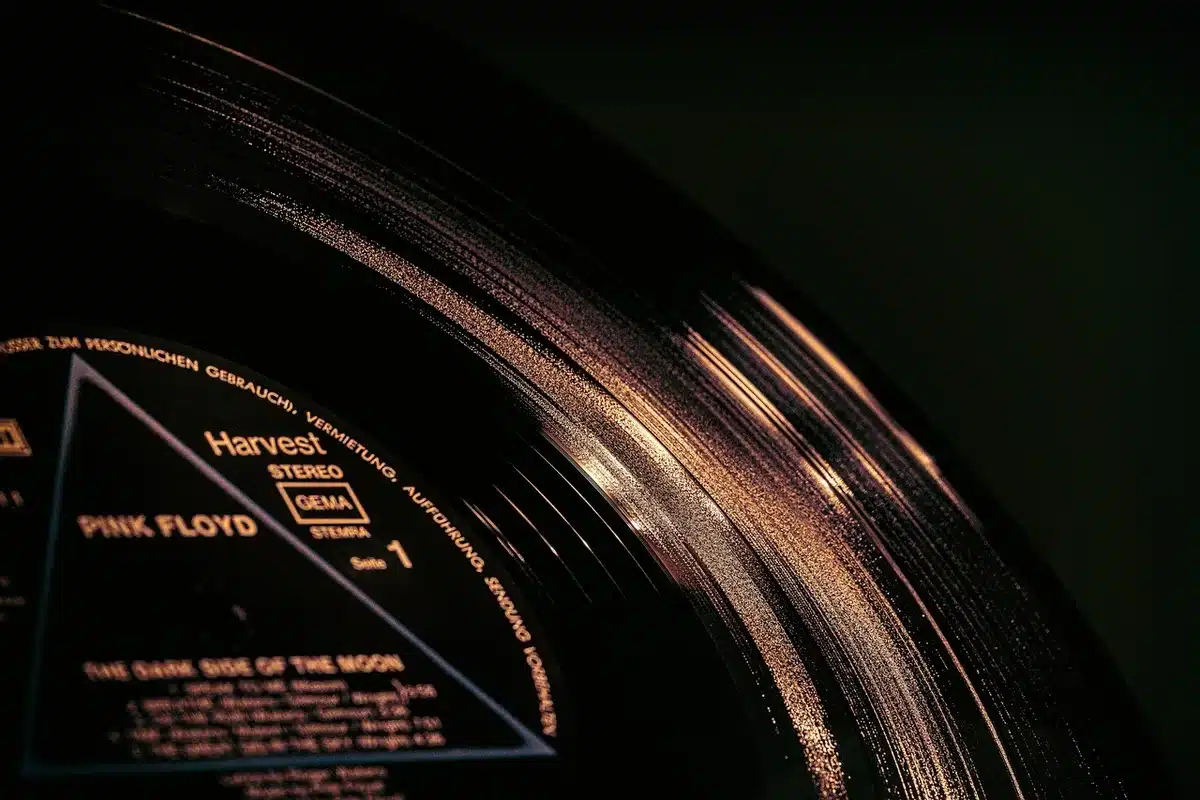 Pile de livres et disques vinyles sur une étagère dans un salon lumineux